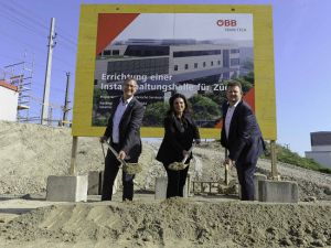Ceremonia wmurowania kamienia węgielnego pod nowe centrum serwisowe ÖBB w Wiedeń Floridsdorf